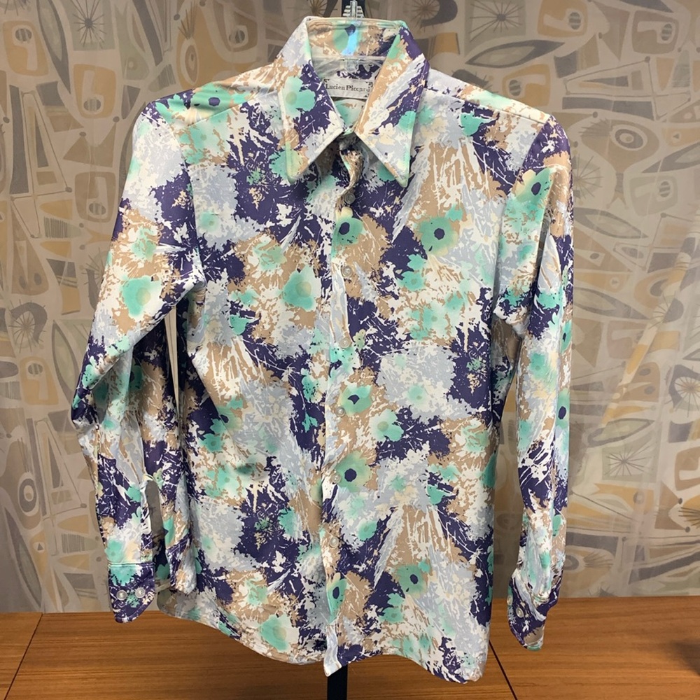LUCIEN PICCARD Vintage Men’s Long Sleeve 70’s Button Down 💯 Polyester Shirt